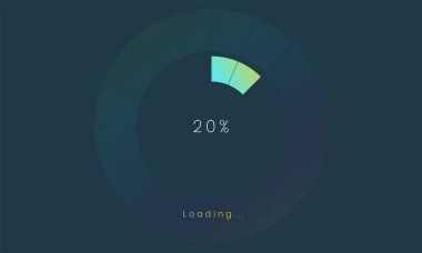 % 20 kullanıcı arayüzü yükleniyor, Bir Futuristik yükleme simgesi, renkli tap menüsü UI, İndirme işlemi için kullan, web tasarım şablonu, arayüz yükleme tasarımı.