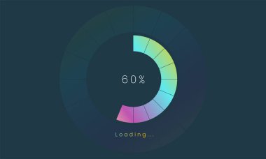 % 60 kullanıcı arayüzü yükleniyor, Bir Futuristik yükleme simgesi, renkli tap menüsü UI, İndirme işlemi için kullan, web tasarım şablonu, arayüz yükleme tasarımı.