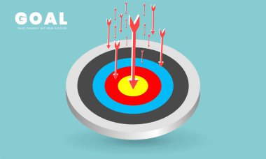 3D Hedef Bayrakları, 3 Gol, başarılı bir iniş sayfası tasarımı ile bir hedefe veya hedefe düşerek, vektör, illüstrasyon.