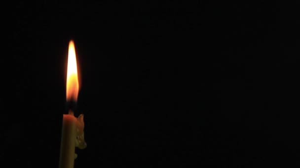 Peaceful Candle Flame Dark Candle Burns Soft Yellow Flame Candlelight — Stock Video