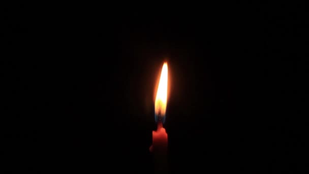 和平的烛焰在黑暗中闪耀 蜡烛发出柔和的黄色火焰 与被隔离的烛光 慢动作 透明背景下的烛光 — 图库视频影像