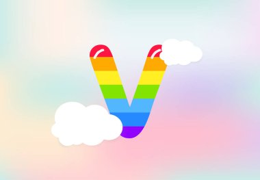 V Letter Rainbow patterns design, abstract rainbow letter for kids, love, family and scholl concept vector illustration design