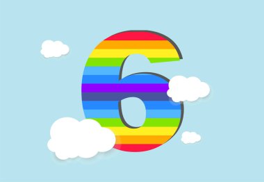 Number 6 Rainbow counting learn object design, abstract rainbow Number for kids, love, family and scholl concept vector illustration design