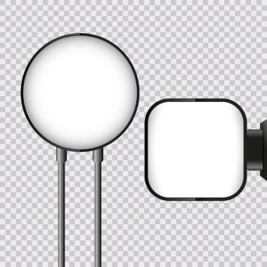 Two of circle square signage light box billboard. Vector black metal square lightbox, a sign box mockup for brand design template