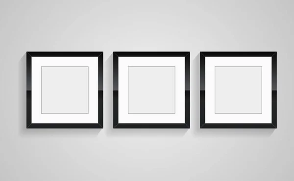 Группы Реалистичных Прямоугольников Пустые Черные Рамки Изображения Теневой Коллекцией Изолированы — стоковый вектор