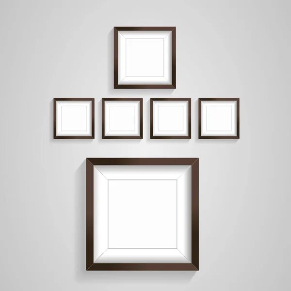 Realistic Six Poster Frames Mock Vector Illustration Picture Frame Wall — Stock Vector