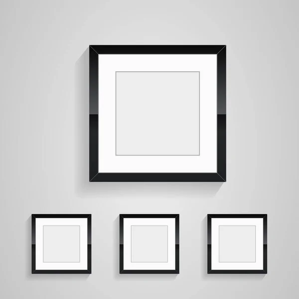 相框的墙体艺术 白色墙体上四个矩形相框的设计矢量 一组三幅黑色实相矩形空白相框 — 图库矢量图片