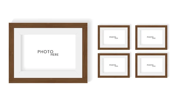 Gruppe Von Fünf Realistischen Fotorahmen Attrappen Auf Weißem Wanddesign Fotorahmen — Stockvektor