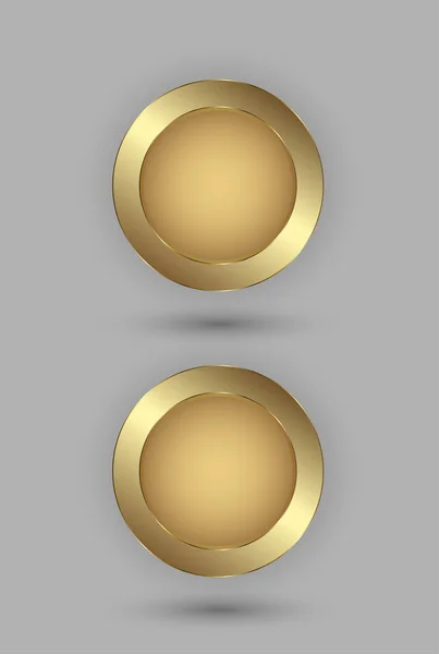 2つの黄金のボタンベクトルイラストデザイン ウェブサイトUxで使用されるアブストラクトプレミアムサークルバナー Uiコンセプトデザイン — ストックベクタ