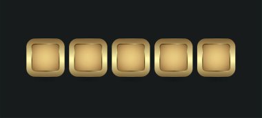 Web sitesi UX, UI vektör kavramları için 5 şekilli gruplar altın ve premium boş düğme şeklinde dikdörtgen şeklinde