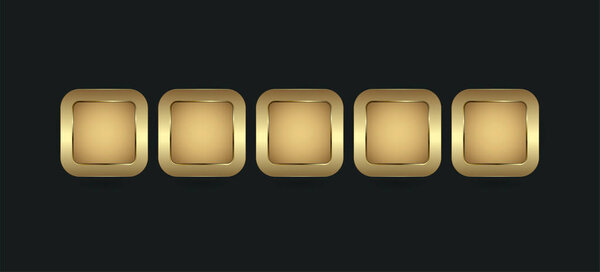 Groups of 5 shapes rectangle in gold and premium blank button for website UX,UI  vector concepts