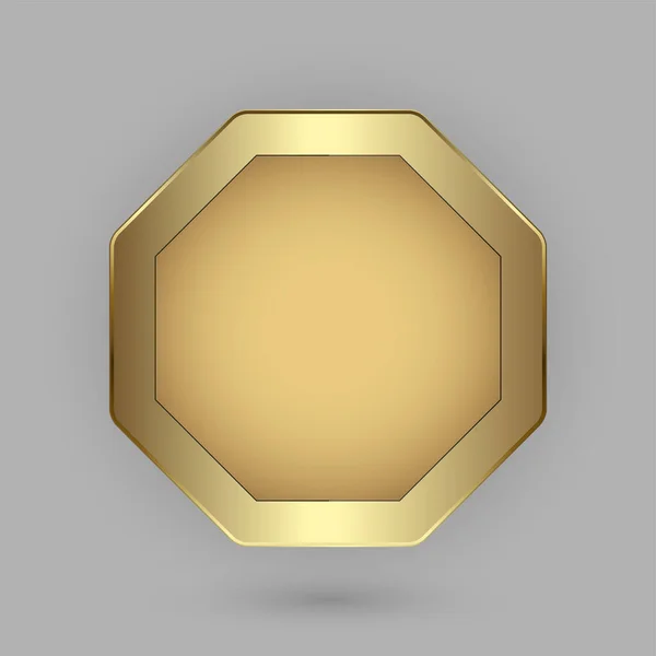 Шестиугольная Кнопка Форме Трехмерной Пластины Изображением Вектора Золотой Рамки Современный — стоковый вектор
