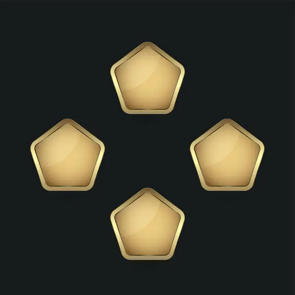 矢量图上五边形的四个Premium按钮 奢华逼真的金黄色背景网站元素 金光闪闪的Ui标签 Ux概念设计 — 图库矢量图片