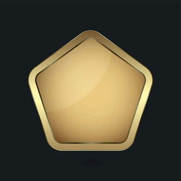 ベクトル図で五角形の形状のプレミアムと黄金のボタン 現実的な黄金の孤立したウェブサイト要素 Uiのための黄金の光沢のあるラベル Uxコンセプトデザイン — ストックベクタ
