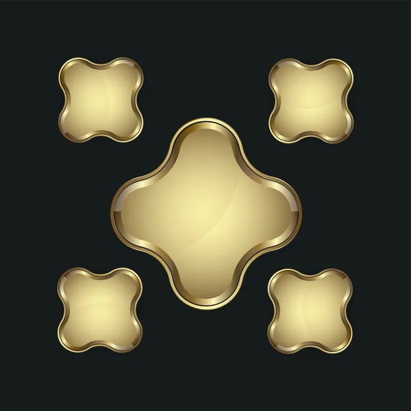プレミアムフレームベクトルイラスト付き形状の5つの黄金のボタンデザイン ウェブサイトUiのための黄金の光沢ラベル Uxベクトルデザイン — ストックベクタ