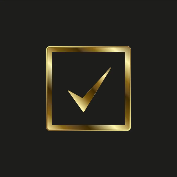 Golden Check Simbolo Selezione Icona Marchio Vector Illustrazione — Vettoriale Stock