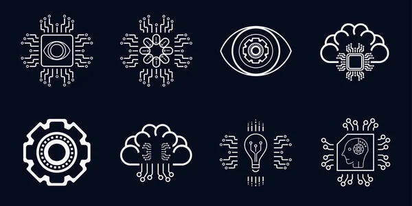 Группа Векторов Концепции Технологий Искусственные Интеллектуальные Иконки Темном Фоне Группа — стоковый вектор