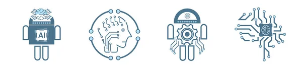Conjunto Iconos Línea Inteligencia Artificial Cuatro Para Conceptos Símbolos Tecnología — Vector de stock