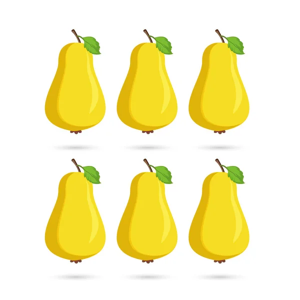 黄熟梨群 白色孤立背景下的健康果片概念 — 图库矢量图片