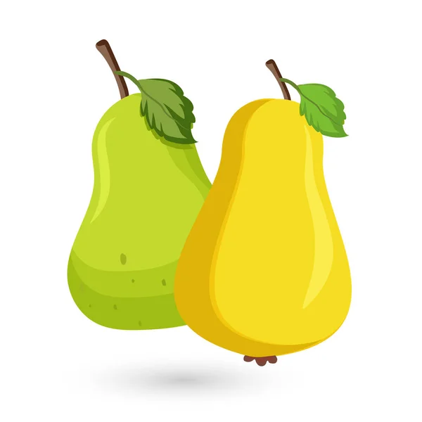Zwei Birnenfrüchte Auf Isolated Grüne Und Gelbe Birnenfrüchte Auf Weißem — Stockvektor