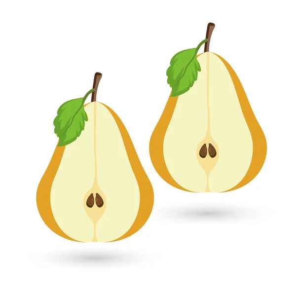 两个成熟梨子果实在孤立的白色背景上 在有机健康果实载体图解中 半切分的黄梨树果实在白背景下的应用 — 图库矢量图片