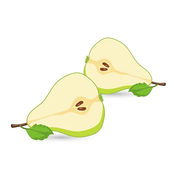 梨子果皮切成两半 白色背景的梨子片 用于有机健康果实载体的说明 — 图库矢量图片