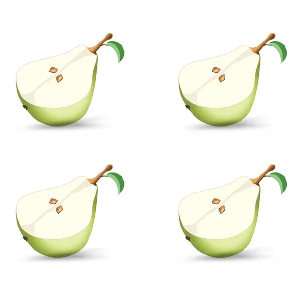 Set Quattro Realistico Metà Verde Del Concetto Pera Frutta Pera — Vettoriale Stock