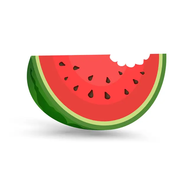 一个被咬的红色西瓜片 切碎的鸡尾酒西瓜果盘 西瓜新鲜天然水果概念广告解说 — 图库矢量图片