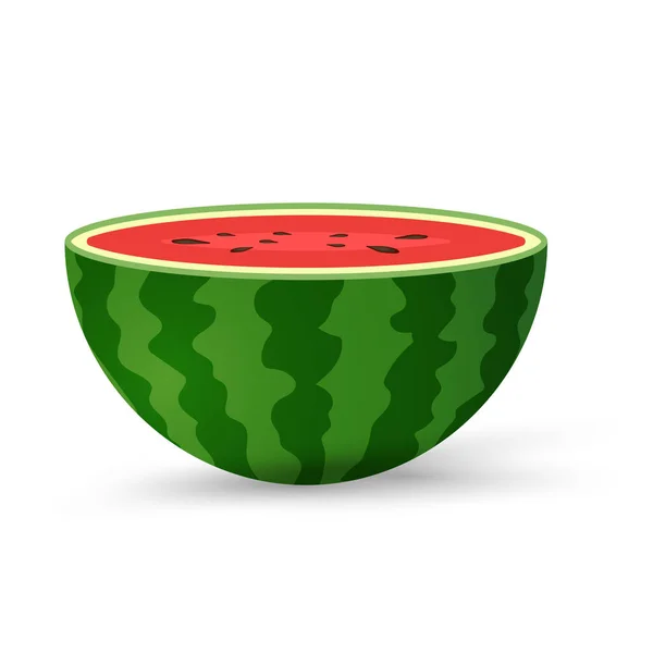 新鲜西瓜有机水果与新鲜绿色开放西瓜的一半 切片和三角形 红色西瓜片向量 — 图库矢量图片