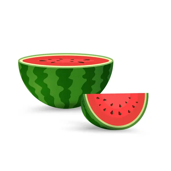 Čerstvé Melounové Organické Plody Čerstvým Zeleným Otevřeným Melounem Plátky Trojúhelníky — Stockový vektor