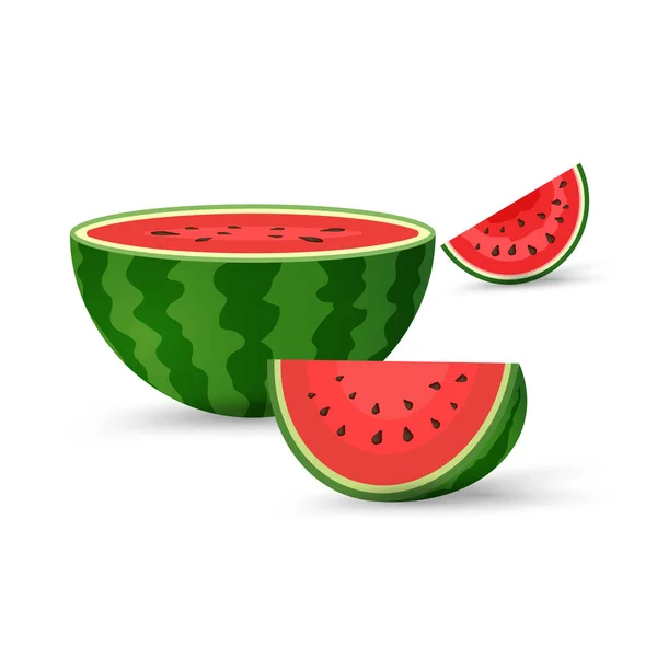 Čerstvé Vodní Meloun Organické Ovoce Dvěma Řezy Krájeného Kusu Šťavnaté — Stockový vektor