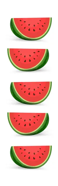 Scheiben Und Dreiecke Rotes Stück Wassermelone Mit Biss Cocktail Wassermelonen — Stockvektor