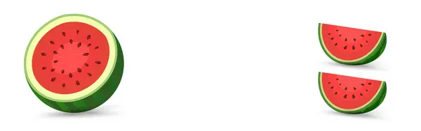 Конструкция Баннера Свежего Зеленого Арбуза Разрезе Кусков Красная Часть Арбуза — стоковый вектор