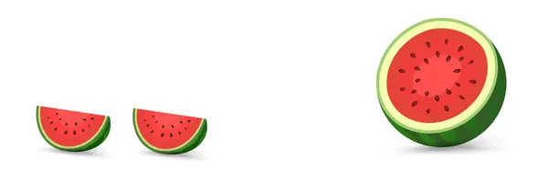 Roter Teil Der Wassermelone Geschnitten Auf Isolierten Hintergrund Banner Vorlage — Stockvektor