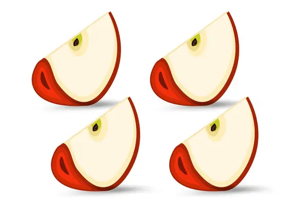 Четыре Куска Яблока Нарезаны Элемента Красного Фруктового Яблока Изолированном Белом — стоковый вектор