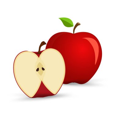 Vektör elmalar bölümü, kesme, kesme beyaz arka planda kesme, beyaz arka planda dört elma grubu, kırmızı elma dilimleri, elma dilimleri, dilimler, dilimlenmiş elmalar