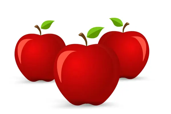 Skupina Tří Červených Přírodní Čerstvé Jablka Vektorové Ikony Červená Slupka — Stockový vektor