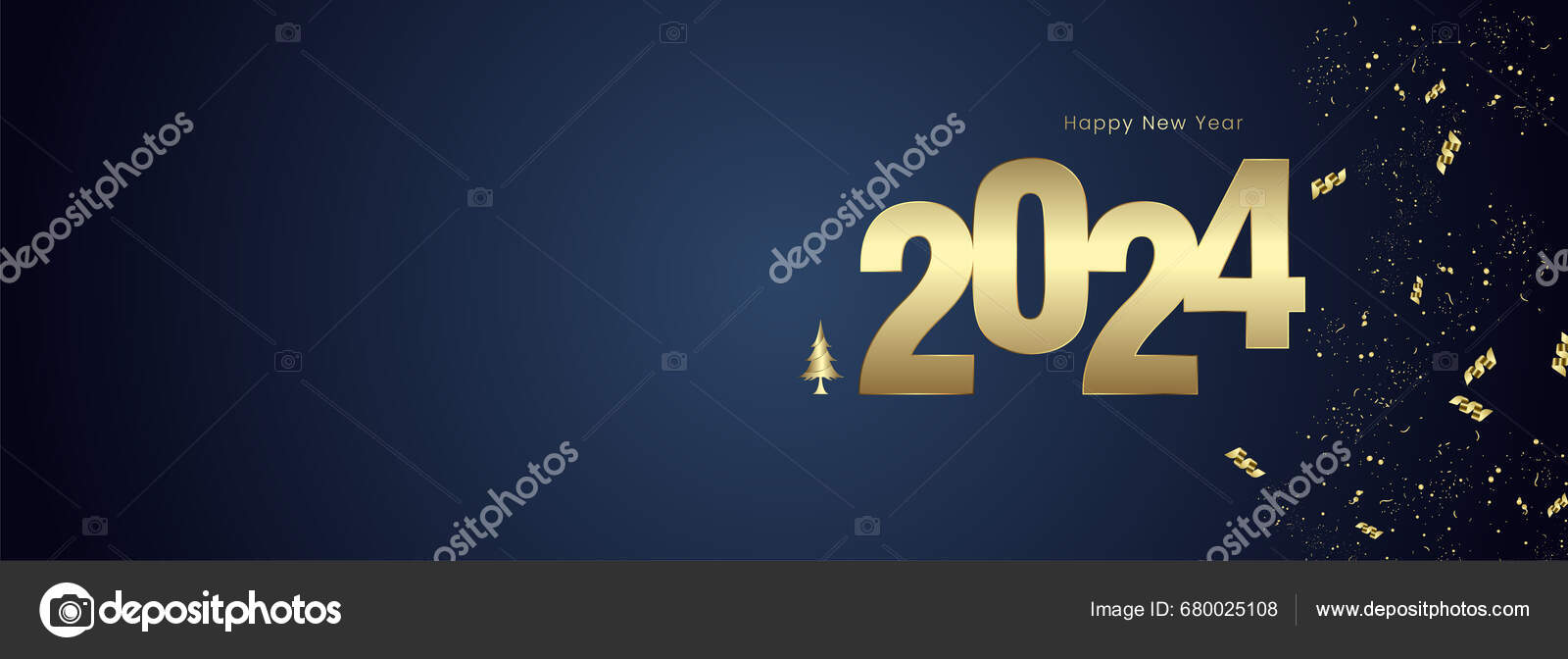 Happy New Year 2024 Sign Banner Concept Designs Gold 2024 Stock Vector