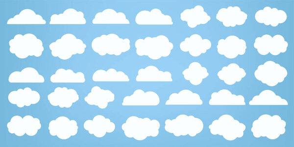 Группа бумаги, вырезанная из белых облаков, элемента облаков и группы облаков в кароновом стиле, в плоском дизайне и белых облаках