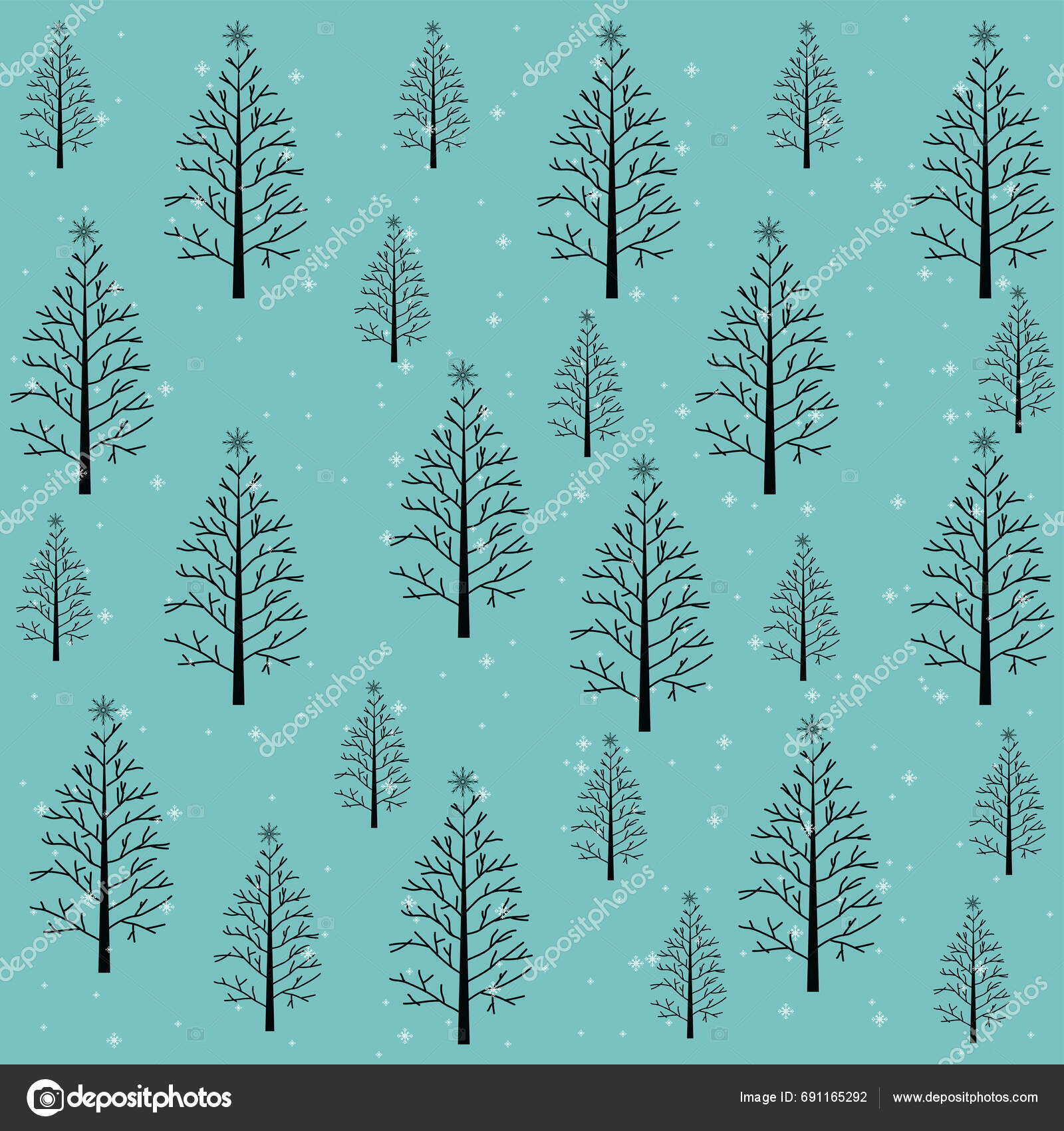 Hand Draw Christmas Tree Snow Vector Pattern Winter Trees Chistmas