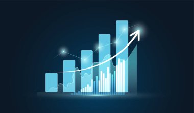 Sanal Büyüme Çubuğu Finansal Teknoloji Stratejisi Arkaplanında Mali Veri Pazarlama Çizelgesi Analizi Raporu veya Başarı Yatırımı Çizelgesi