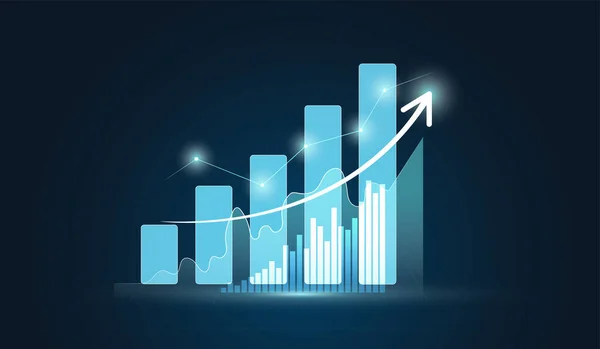 Gráfico Barras Crescimento Virtual Gráfico Financeiro Plano Fundo Estratégia Tecnologia — Vetor de Stock