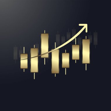Yükselen bir trend Lüks bar grafikleri, Altın Grafik çizelgesi, İş mumu çubuğu grafiklerinin yatırım ticaret konseptlerinin grafiği için en üstte kullanılan eğilim oku