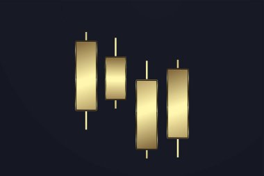 Altın, lüks çubuk grafikleri, iş mumu çubuğu grafiği için kullanılan en üstteki eğilim okuyla koyu arkaplanda yatırım ticareti grafikleri