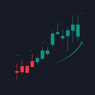 Borsa grafiklerindeki artış eğilimi ve finansal yatırım veya Ekonomik trendler iş fikri, vektör konularındaki eğilim artışı grafiği. resimleme