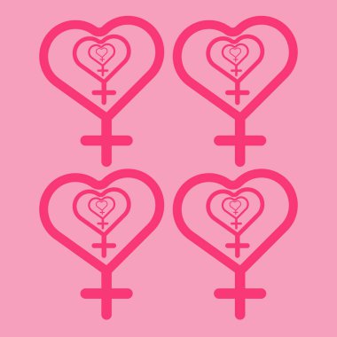 Yan sembol pankartı, ağ ve arkaplan şeklinde dört vekil kalp. Pembe renkli uluslararası kadın gündüz konsepti, sanat, kartpostal vektörü, illüstrasyon