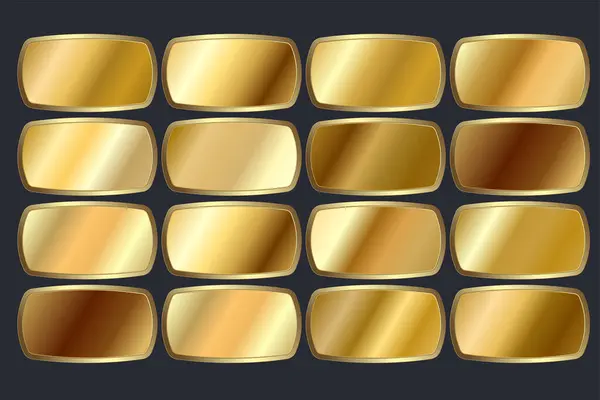 Conjunto Gradientes Ouro Metálico Botões Forma Ouro Grupo Amostras Cor — Vetor de Stock