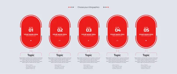 Cinco Opções Vermelhas Design Modelos Infográficos Elementos Estilo Infográfico Vermelho — Vetor de Stock