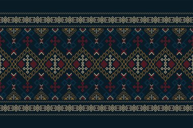 Etnik piksel desenler sanat tasarımı geometrik Aztek kumaş kumaş örgü el yapımı arka plan. Çapraz dikiş, Hint giysileri, dikdörtgen pikseller.