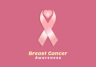 Göğüs kanseri farkındalığı sembolü, vektör illüstrasyonu. Metin Göğüs Kanseri Farkındalığı, Gerçekçi Pembe Kurdele Konsepti